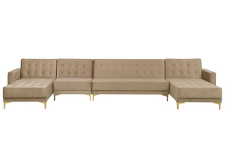 Corner Sofa Bed Pink Velvet Tufted Fabric Modern U-Shaped Modular 6 Seater with Chaise Lounges Beliani - 170140