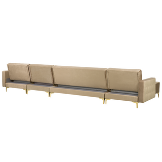 Corner Sofa Bed Beige Velvet Tufted Fabric Modern U-Shaped Modular 6 Seater with Ottoman Chaise Lounges Beliani - Sofa In Store