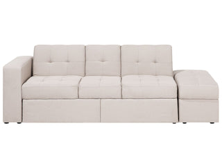 Sectional Sofa Bed Beige Storage Ottoman Pull Out Drawers Click Clack Drop Down Tray Cup Holder Beliani - Sofa In Store