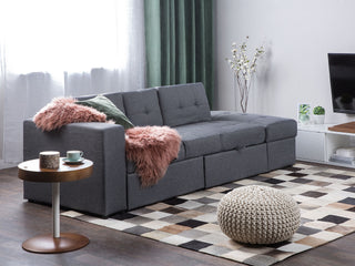 Sectional Sofa Bed Dark Grey Storage Ottoman Pull Out Drawers Click Clack Drop Down Tray Cup Holder Beliani - Sofa In Store