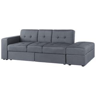 Sectional Sofa Bed Dark Grey Storage Ottoman Pull Out Drawers Click Clack Drop Down Tray Cup Holder Beliani - Sofa In Store