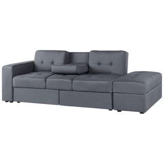 Sectional Sofa Bed Dark Grey Storage Ottoman Pull Out Drawers Click Clack Drop Down Tray Cup Holder Beliani - Sofa In Store