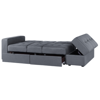 Sectional Sofa Bed Dark Grey Storage Ottoman Pull Out Drawers Click Clack Drop Down Tray Cup Holder Beliani - Sofa In Store
