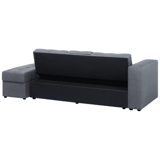 Sectional Sofa Bed Dark Grey Storage Ottoman Pull Out Drawers Click Clack Drop Down Tray Cup Holder Beliani - Sofa In Store