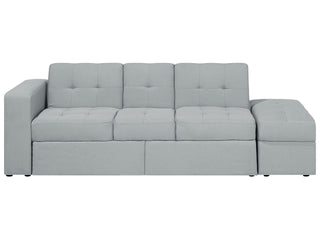 Sectional Sofa Bed Light Grey Storage Ottoman Pull Out Drawers Click Clack Drop Down Tray Cup Holder Beliani - Sofa In Store