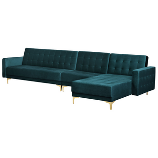 Corner Sofa Bed Teal Velvet Tufted Fabric Modern L-Shaped Modular 5 Seater Left Hand Chaise Longue Beliani