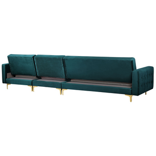 Corner Sofa Bed Teal Velvet Tufted Fabric Modern L-Shaped Modular 5 Seater with Ottoman Left Hand Chaise Longue Beliani