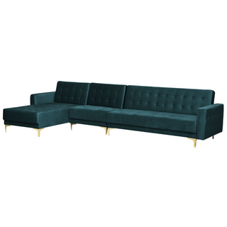 Corner Sofa Bed Teal Velvet Tufted Fabric Modern L-Shaped Modular 5 Seater Right Hand Chaise Longue Beliani
