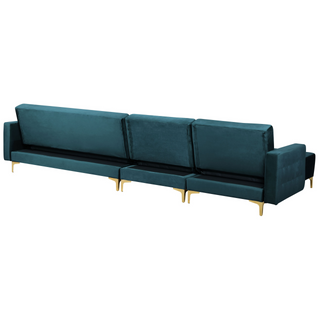 Corner Sofa Bed Teal Velvet Tufted Fabric Modern L-Shaped Modular 5 Seater Right Hand Chaise Longue Beliani