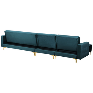 Corner Sofa Bed Teal Velvet Tufted Fabric Modern L-Shaped Modular 5 Seater with Ottoman Right Hand Chaise Longue Beliani