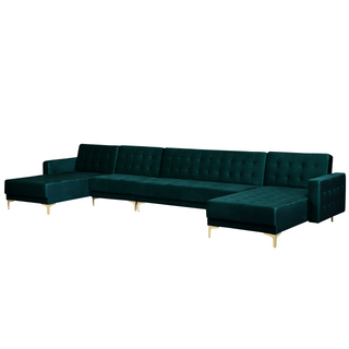 Corner Sofa Bed Teal Velvet Tufted Fabric Modern U-Shaped Modular 6 Seater Chaise Lounges Beliani