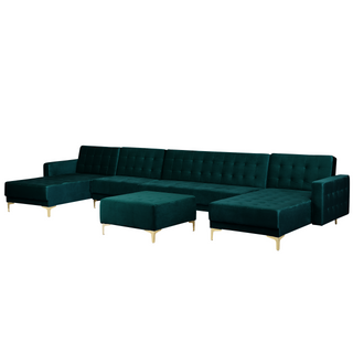Corner Sofa Bed Teal Velvet Tufted Fabric Modern U-Shaped Modular 6 Seater with Ottoman Chaise Lounges Beliani