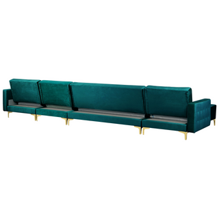 Corner Sofa Bed Teal Velvet Tufted Fabric Modern U-Shaped Modular 6 Seater with Ottoman Chaise Lounges Beliani