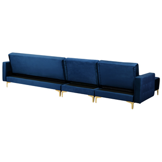 Corner Sofa Bed Navy Blue Velvet Tufted Fabric Modern L-Shaped Modular 5 Seater Right Hand Chaise Longue Beliani - Sofa In Store