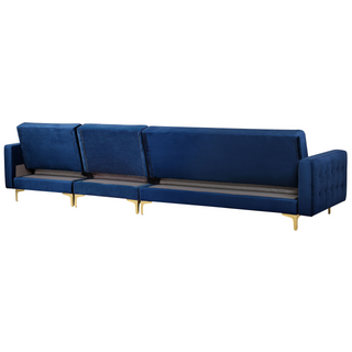 Corner Sofa Bed Navy Blue Velvet Tufted Fabric Modern L-Shaped Modular 5 Seater with Ottoman Left Hand Chaise Longue Beliani - Sofa In Store
