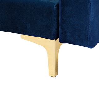 Corner Sofa Bed Navy Blue Velvet Tufted Fabric Modern L-Shaped Modular 5 Seater with Ottoman Left Hand Chaise Longue Beliani - Sofa In Store