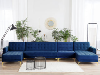 Corner Sofa Bed Navy Blue Velvet Tufted Fabric Modern U-Shaped Modular 6 Seater Chaise Lounges Beliani - Sofa In Store