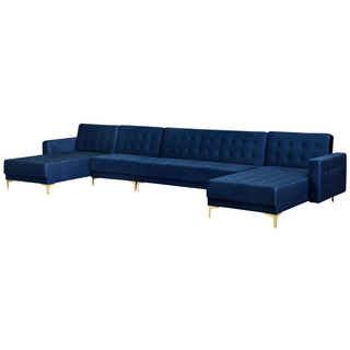 Corner Sofa Bed Navy Blue Velvet Tufted Fabric Modern U-Shaped Modular 6 Seater Chaise Lounges Beliani - Sofa In Store