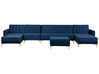 Corner Sofa Bed Navy Blue Velvet Tufted Fabric Modern U-Shaped Modular 6 Seater with Ottoman Chaise Lounges Beliani - Sofa In Store