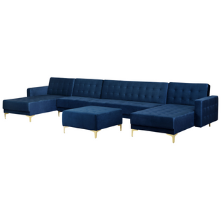 Corner Sofa Bed Navy Blue Velvet Tufted Fabric Modern U-Shaped Modular 6 Seater with Ottoman Chaise Lounges Beliani - Sofa In Store