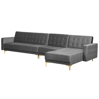 Corner Sofa Bed Grey Velvet Tufted Fabric Modern L-Shaped Modular 5 Seater Left Hand Chaise Longue Beliani - Sofa In Store