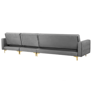 Corner Sofa Bed Grey Velvet Tufted Fabric Modern L-Shaped Modular 5 Seater Left Hand Chaise Longue Beliani - Sofa In Store