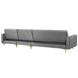 Corner Sofa Bed Grey Velvet Tufted Fabric Modern L-Shaped Modular 5 Seater with Ottoman Left Hand Chaise Longue Beliani - Sofa In Store
