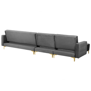 Corner Sofa Bed Grey Velvet Tufted Fabric Modern L-Shaped Modular 5 Seater Right Hand Chaise Longue Beliani - Sofa In Store