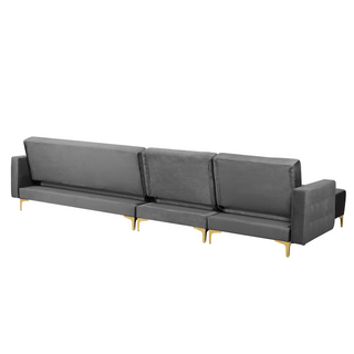 Corner Sofa Bed Grey Velvet Tufted Fabric Modern L-Shaped Modular 5 Seater with Ottoman Right Hand Chaise Longue Beliani - Sofa In Store