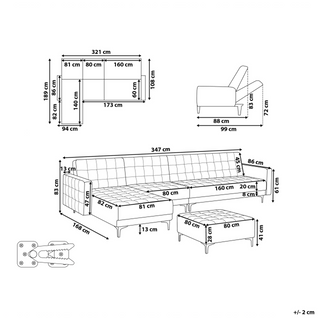 Corner Sofa Bed Grey Velvet Tufted Fabric Modern L-Shaped Modular 5 Seater with Ottoman Right Hand Chaise Longue Beliani - Sofa In Store