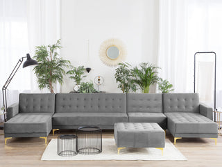 Corner Sofa Bed Grey Velvet Tufted Fabric Modern U-Shaped Modular 6 Seater with Ottoman Chaise Lounges Beliani - Sofa In Store