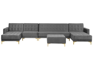 Corner Sofa Bed Grey Velvet Tufted Fabric Modern U-Shaped Modular 6 Seater with Ottoman Chaise Lounges Beliani - Sofa In Store