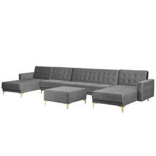 Corner Sofa Bed Grey Velvet Tufted Fabric Modern U-Shaped Modular 6 Seater with Ottoman Chaise Lounges Beliani - Sofa In Store