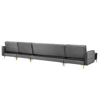 Corner Sofa Bed Grey Velvet Tufted Fabric Modern U-Shaped Modular 6 Seater with Ottoman Chaise Lounges Beliani - Sofa In Store