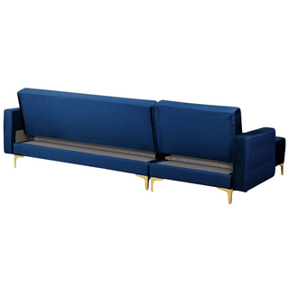 Corner Sofa Bed Navy Blue Velvet Tufted Fabric Modern L-Shaped Modular 4 Seater Right Hand Chaise Longue Beliani