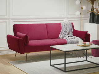 Sofa Bed Dark Red Velvet 3 Seater Metal Legs Additional Cushions Retro Beliani