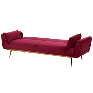 Sofa Bed Dark Red Velvet 3 Seater Metal Legs Additional Cushions Retro Beliani