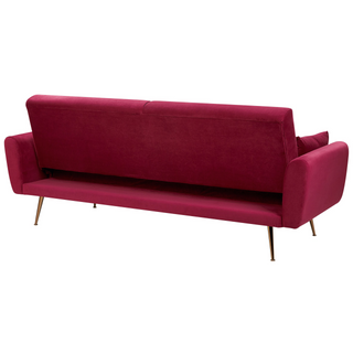 Sofa Bed Dark Red Velvet 3 Seater Metal Legs Additional Cushions Retro Beliani
