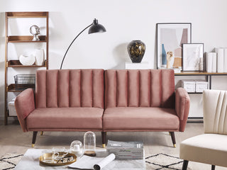 Sofa Bed Pink Sleeper Convertible Velvet Upholstery Elegant Glam Modern Living Room Bedroom Beliani