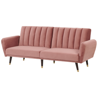 Sofa Bed Pink Sleeper Convertible Velvet Upholstery Elegant Glam Modern Living Room Bedroom Beliani