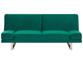 Sofa Bed Green Velvet Upholstery 3 Seater Click Clack Mechanism Adjustable Armrests Beliani - Sofa In Store