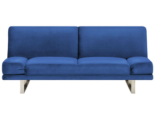 Sofa Bed Navy Blue Velvet Upholstery 3 Seater Click Clack Mechanism Adjustable Armrests Beliani - Sofa In Store