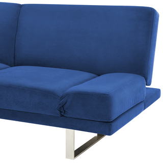 Sofa Bed Navy Blue Velvet Upholstery 3 Seater Click Clack Mechanism Adjustable Armrests Beliani - Sofa In Store