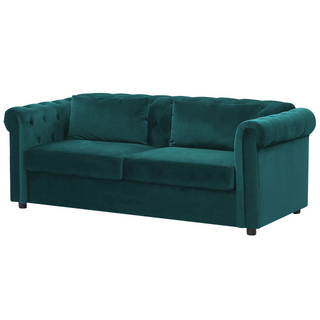 3 Seater Sofa Bed | Green Velvet Fabric | Dark Wood Legs | Contemporary Design | Chesterfield - Sofa In Store