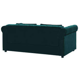 3 Seater Sofa Bed | Green Velvet Fabric | Dark Wood Legs | Contemporary Design | Chesterfield - Sofa In Store