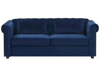 3 Seater Sofa Bed | Blue Velvet Fabric | Navy Blue | Pull-Out with Mattress | Chesterfield - Sofa In Store
