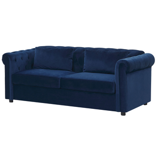 3 Seater Sofa Bed | Blue Velvet Fabric | Navy Blue | Pull-Out with Mattress | Chesterfield - Sofa In Store