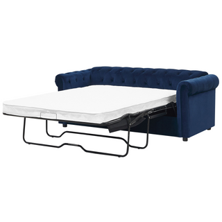 3 Seater Sofa Bed | Blue Velvet Fabric | Navy Blue | Pull-Out with Mattress | Chesterfield - Sofa In Store
