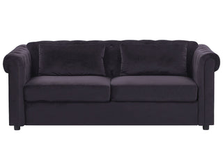 3 Seater Sofa Bed | Black Velvet Fabric | Black | Pull-Out with Mattress | Chesterfield - Sofa In Store