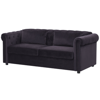 3 Seater Sofa Bed | Black Velvet Fabric | Black | Pull-Out with Mattress | Chesterfield - Sofa In Store